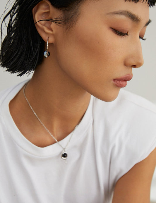 Pure Silver Agate & Opal Earrings