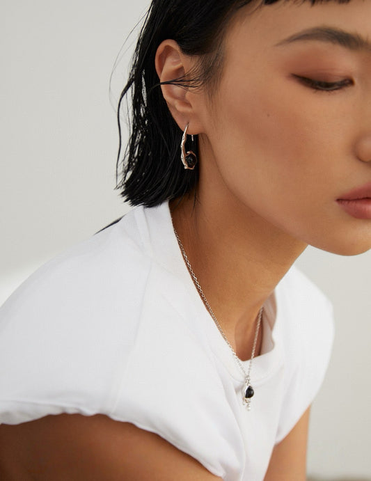 Pure Silver Agate & Opal Earrings