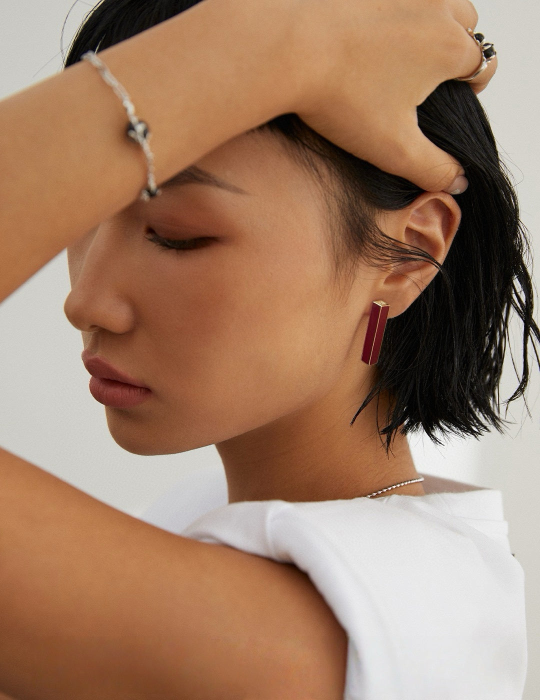 Ruby Glow Minimal Earrings