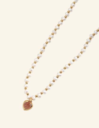 Strawberry Heart Pearl Necklace