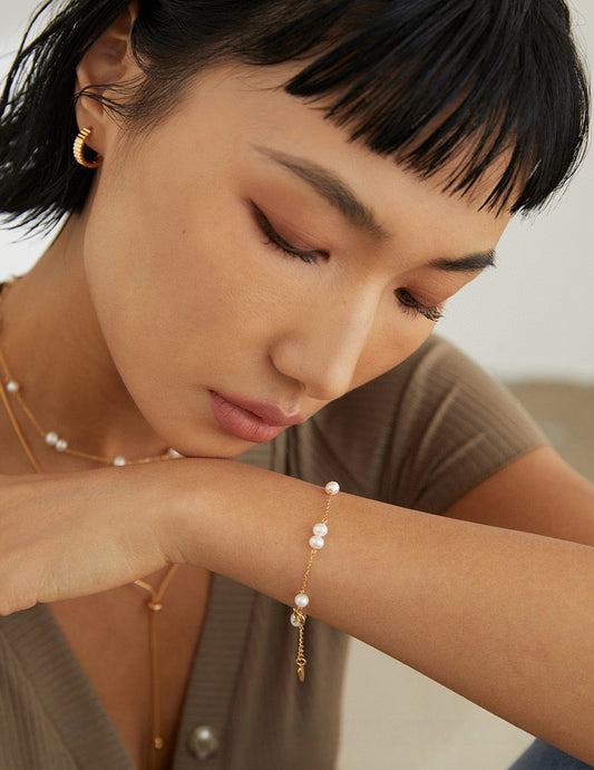 Pure Silver Pearl Bracelet & Necklace Set