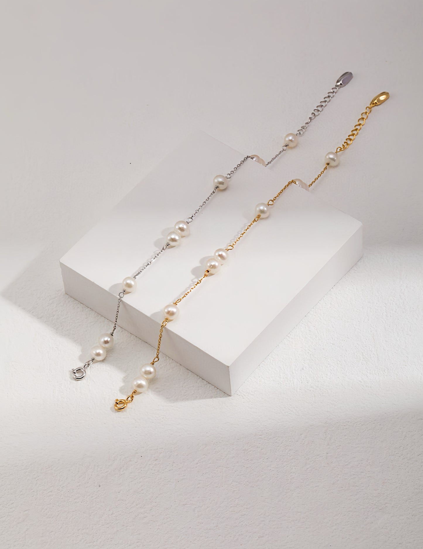 Pure Silver Pearl Bracelet & Necklace Set
