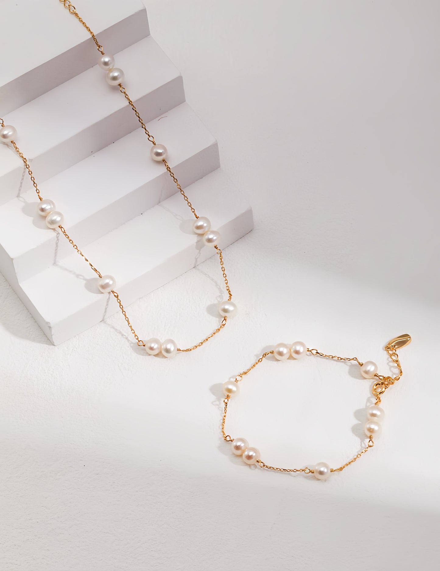 Pure Silver Pearl Bracelet & Necklace Set