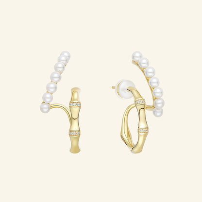 S925 Silver Bamboo Pearl Earrings