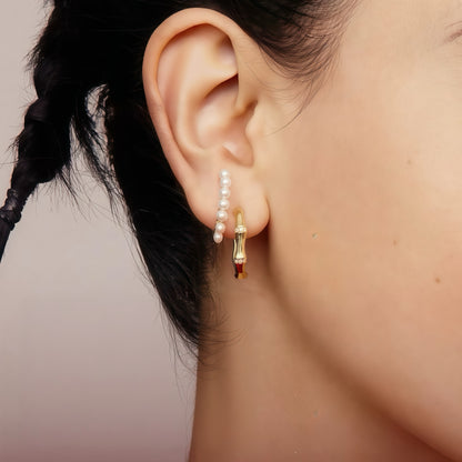 S925 Silver Bamboo Pearl Earrings