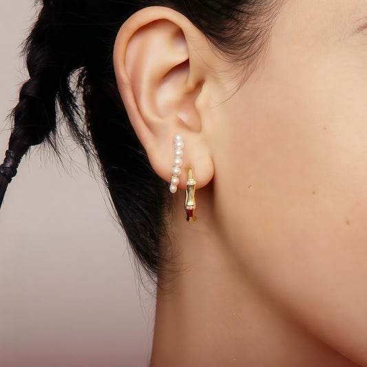 S925 Silver Bamboo Pearl Earrings